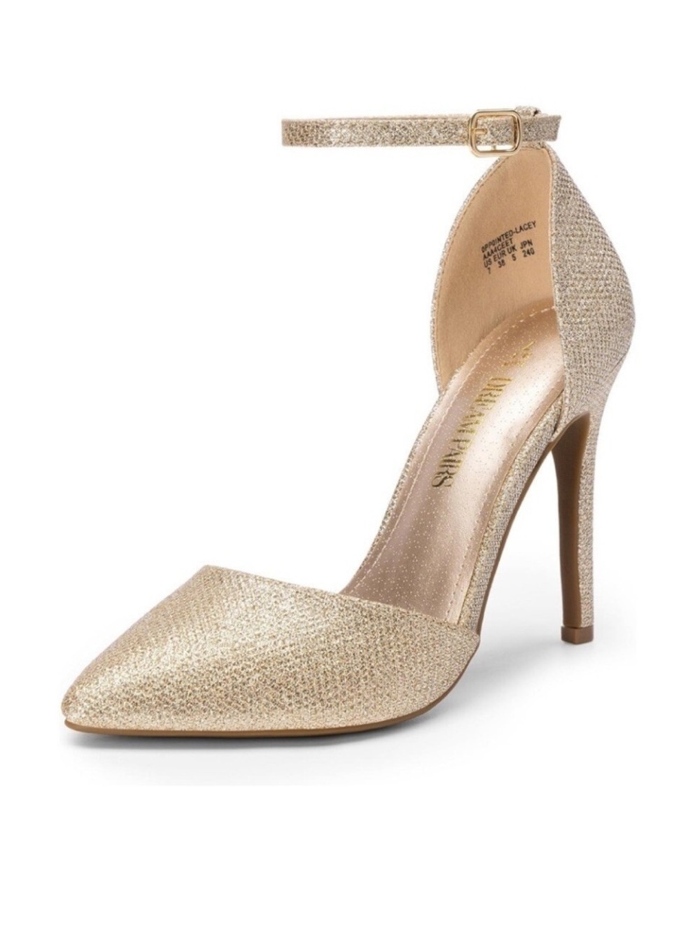 NWT Dream Pairs Gold Pumps Oppointed Lacey Pointed Toe Shoes w/Ankle Strap - 8